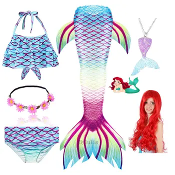 Copiii mă înec în Coada de Sirena pentru Copii de Înot, costume de Baie Costum de Baie Coada Peruca Sirena pentru Fete Costum Poate Adăuga Fin Monofin