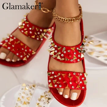 Glamaker Nit sandale de moda pentru femei de vară 2020 Plat cu negru doamnelor pantofi sexy femeie streetwear roșu Glezna-Folie de sandale