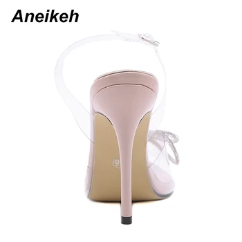 Aneikeh 2020 Nou CRISTAL Bling-Fluture Nod Dulce Sandale Femei Vara Superficială a Subliniat Toe Stilet Tocuri doamnelor Pantofi de Partid