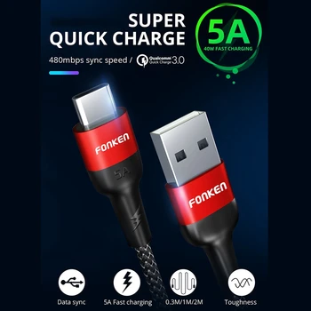 FONKEN 5A Cablu Supraîncărca 40W USB C Sârmă Încărcător Rapid Tip C 1M pentru Samsung Huawei, Xiaomi Încărcare Rapidă a Cablurilor