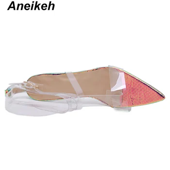 Aneikeh PVC Transparent Femei Sandale Super-Subțire Tocuri Ascuțite Toe Catarama Curelei Pompe PU Petrecere de Nunta Colorate Dimensiune 35-42