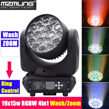 4BUC Lumini + 1BUC Caz de Zbor 19x15w 4in1 RGBW Spălare/Zoom Lumina Cu Inel de Control DMX512 în Mișcare Cap Lumina DJ/Bar Etapa Lumina