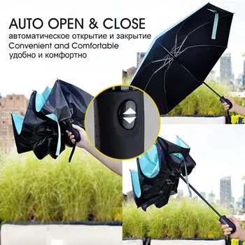 3Folding Inversă Automată Umbrelă de Ploaie Femei Bărbați Mari Windproof Strat Negru Umbrele de Soare Cadouri Umbrelă de soare Afaceri Auto Paraguas
