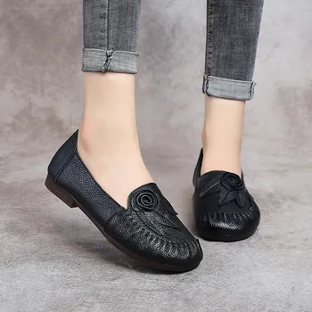 GKTINOO 2020 Primavara-Vara Stil Etnic din Piele Pantofi Plat pentru Femei Moale Confortabil Alunecare pe Mocasini Flori Mama Pantof