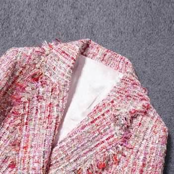 Roz sacou de tweed margele Strat în secțiunea lung 2020 toamna/iarna pentru femei haina pull costum doamnelor vedetă haina
