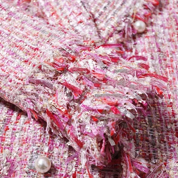 Roz sacou de tweed margele Strat în secțiunea lung 2020 toamna/iarna pentru femei haina pull costum doamnelor vedetă haina