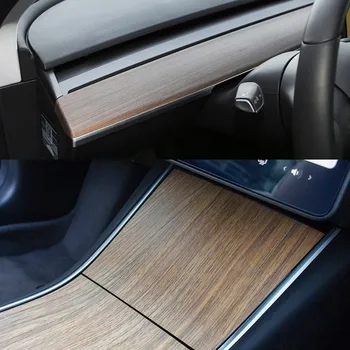 Masina Folie de Protectie din Fibra de Carbon Lemnului Nou Accesorii Auto Panou de Control Central Autocolant Stil de Interior pentru Tesla Model 3
