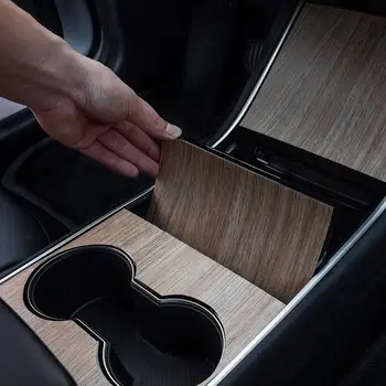 Masina Folie de Protectie din Fibra de Carbon Lemnului Nou Accesorii Auto Panou de Control Central Autocolant Stil de Interior pentru Tesla Model 3