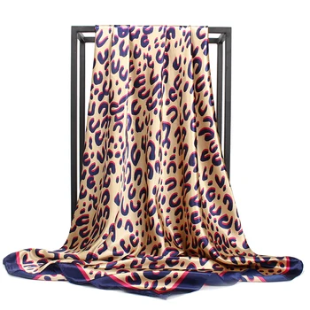 Eșarfă de mătase Eșarfă Moda Femei Imprimate Văl Leopard Model de Lanț Mare Pătrat de Folie de 90*90Cm Batista