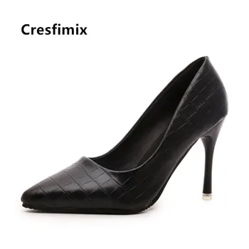 Cresfimix Zapatos Masculinos Femei Drăguț Alb Din Piele Pu Toc Pompe Lady-Negru De Birou De Înaltă Calitate Pompe Dulce Pantofi B5218