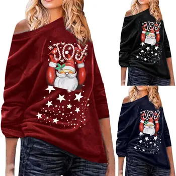 Moda Crăciun Fericit Femei Santa Topuri De Imprimare De Zapada Doamnelor Petrecere Pulover Tunica Hanorace Jachete