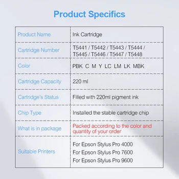 T5441-T5448 Compatibil Cartuș de Cerneală Umplut Cu Cerneala Pigment Pentru Epson Stylus Pro 4000 7600 9600 220ML/PC (8 Opțiuni de Culori)