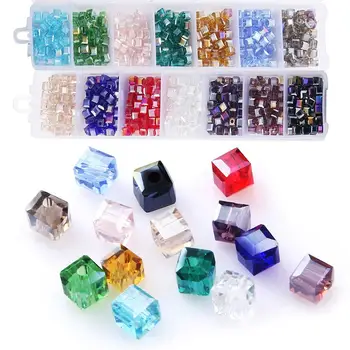 700pcs/cutie 14 Culori de Cristal Cub de Sticlă, Margele en-Gros de 4mm 5601 Fațete Pătrat Cristale Șirag de mărgele pentru DIY Margele Bijuterii Accesorii