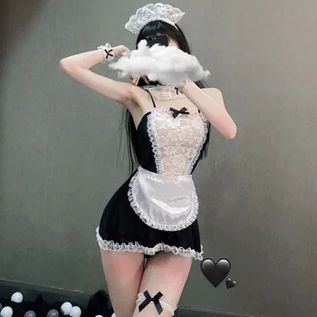 Plus Dimensiune de Cosplay, Costume de curatenie Femei Sexy Lenjerie de Dantelă Vedea Prin Fantasia Menajera Costum Rochie de Fată Costum pentru jocuri de Rol