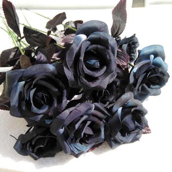 9pcs/Set Artificiale Trandafirul Negru Buchet de Flori de Simulare Planta rămâne Adevărat Fals Flori pentru Grădină Casă de Nunta Decor Floral