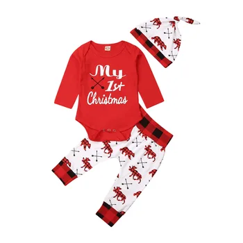 Costum De Crăciun Copil Nou-Născut Fată Băiat Cu Maneci Lungi Vladan Topuri Cerb Pantaloni, Palarie Toamna Iarna Haine Set