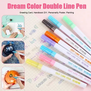 8 Culori/Set Cadou Card de Scris, de Desen, Pixuri Linie Dublă Outline Pen Papetărie JR Oferte