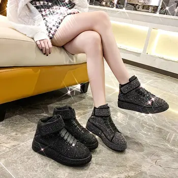 2020 Noua Moda pentru Femei Vulcaniza Pantofi Adauga Catifea Pentru a Păstra Cald Stras Dantelă-Up Platforma de Iarnă Adidași Zapatillas Mujer