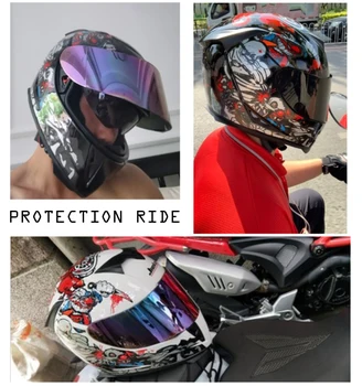 Fata complet în condiții de Siguranță Cască de Motocicletă dublu obiectiv mai recentă versiune Material ABS Casca Motocross Motocicleta Individualitatea impletituri coarne
