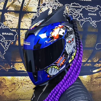 Fata complet în condiții de Siguranță Cască de Motocicletă dublu obiectiv mai recentă versiune Material ABS Casca Motocross Motocicleta Individualitatea impletituri coarne