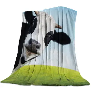 Vaca Model Flanel De Lână Pat Pătură, Cuvertură Cuvertură De Pat Coperta Moale, Ușor Cald, Pături Confortabile