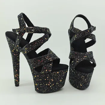 Leecabe Negru Stralucitor Sclipici stil de sandale cu toc înalt 17cm/cm sexy model de pantofi de dans pol pantofi