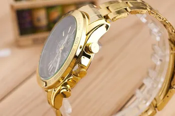 Nouă Bărbați din Oțel Inoxidabil Ceas Brand de Lux Placat cu Aur, cu Trei Ochi Analog Cuarț Încheietura Ceasuri Ceas relogio masculino