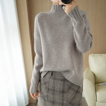 Cardigan pentru femei este lână pură 2021 noua moda pulover jumătate de înaltă gât split groase tricotate bottom cămașă femei