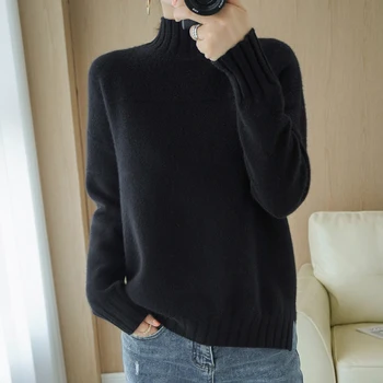 Cardigan pentru femei este lână pură 2021 noua moda pulover jumătate de înaltă gât split groase tricotate bottom cămașă femei