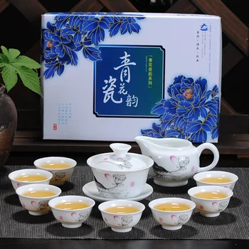 Kung Fu Set de Ceai Costum Drinkware oală de Ceai Ceașcă Strachină de Ceai din portelan alb și Albastru Ceremonia Ceaiului Chinezesc transport Gratuit