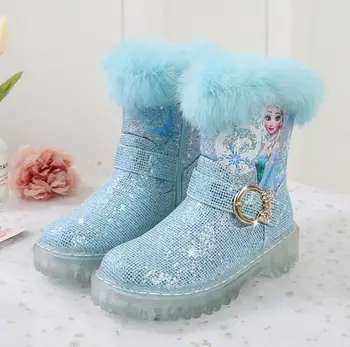 Disney Princess Elsa Pantofi Pentru Iarna Desene Animate Congelate Fete Pentru Copii Cizme De Zapada De Moda De La Jumătatea Vițel Cizme Martin Fete Cizme De Pluș Roz