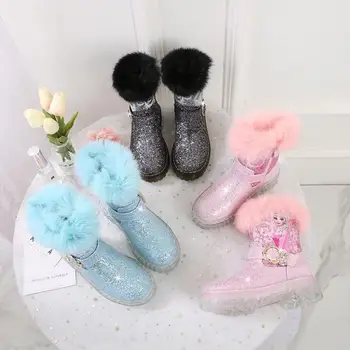 Disney Princess Elsa Pantofi Pentru Iarna Desene Animate Congelate Fete Pentru Copii Cizme De Zapada De Moda De La Jumătatea Vițel Cizme Martin Fete Cizme De Pluș Roz