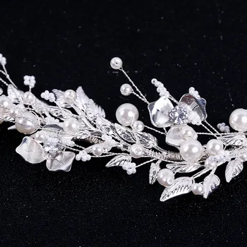 Handmade Argint De Culoare Frunze De Flori Perle Bentita Tiara Crystal Pearl Diademe Headpieces Par Mireasa, Accesorii De Mireasa Hairband