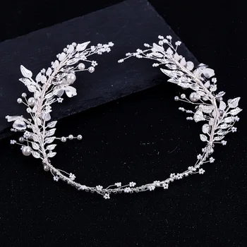 Handmade Argint De Culoare Frunze De Flori Perle Bentita Tiara Crystal Pearl Diademe Headpieces Par Mireasa, Accesorii De Mireasa Hairband