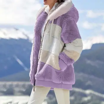 2021 Noua Moda Contrastante de Lână de Miel Captusit Haina de Iarna pentru Femei de Moda Casual Cald Zip Jacket