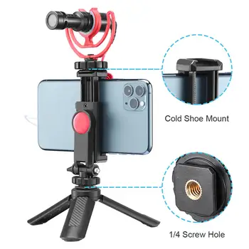 Ulanzi ST-06 Telefon Clemă Cu Cold Shoe Mount Video cu Led-uri de Lumina Microfon Mini Vlog kit suport pentru Telefon pentru iPhone, Smartphone Android
