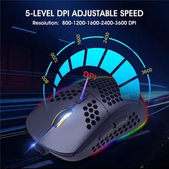 Bluetooth Wireless Gaming Mouse Usoare Biroul de Acasă Reîncărcabilă RGB 2.4 G USB 3600DPI Optic Ergonomic Pentru PC, Laptop Negru