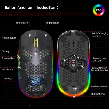 Bluetooth Wireless Gaming Mouse Usoare Biroul de Acasă Reîncărcabilă RGB 2.4 G USB 3600DPI Optic Ergonomic Pentru PC, Laptop Negru