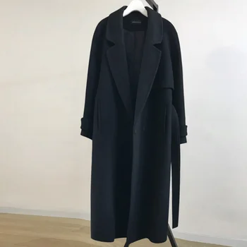 Plus dimensiune 3XL!Femei de iarnă lână haina noua moda mediu timp liber haină de lână neagră, subțire, cu mâneci lungi îmbrăcăminte exterioară