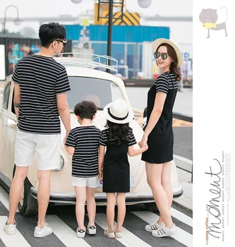 Mama și Fiica Dress Familie Haine de Vara cu Dungi T-shirt, Pantaloni scurți de Familie Haine de Potrivire Tatăl și Fiul Haine Set