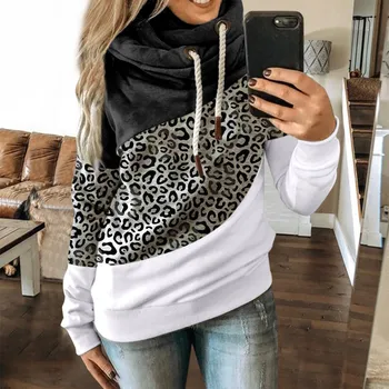 Femei Jachete Cu Glugă Casual Leopard Contrast Long Sleeve Hoodie Liber Jumper Pulover De Iarna Doamna Sacou Hanorac Topuri #40