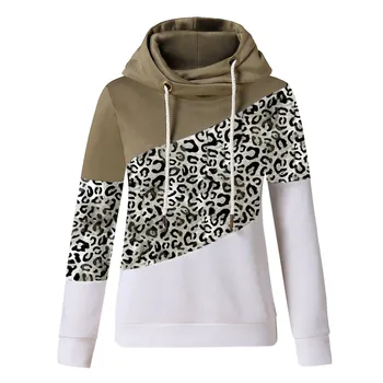 Femei Jachete Cu Glugă Casual Leopard Contrast Long Sleeve Hoodie Liber Jumper Pulover De Iarna Doamna Sacou Hanorac Topuri #40