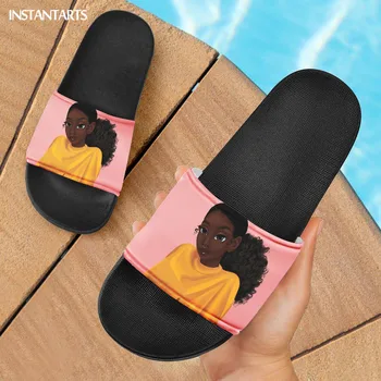 INSTANTARTS Kawaii Negru Fete Femei Model Flip Flop Acasă Casual Anti-Alunecare, Dormitor Papuci de casă Călători Confortabil Papuci de Plaja