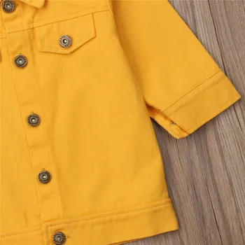 Copii Fetita jacheta denim pentru Copii Baby Girl Îmbrăcăminte Haina de Blugi Trei Sfert Maneca Solid Galben Fete Topuri 1-6 2020