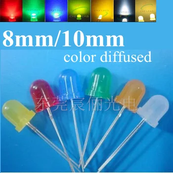 100buc 8mm/10mm Led-uri roșu/verde/albastru/galben/alb/cald alb culoare difuză Rotund led-uri de 10mm cu LED-uri DIP apa limpede LED-diodă emițătoare de lumină