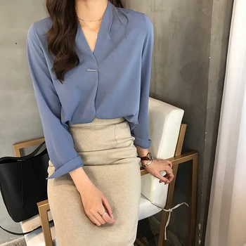 Tricouri Femei Primavara-Vara la Modă All-meci Stil coreean Elegant Solid Simplu Doamnă Birou de Lucru Poarte Bluze Femei Șifon Șic