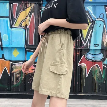 Pantaloni scurți Femei Vara Safari stil High-talie Dantelă-up Solid 4 Culori Street Wear BF Liber coreeană stil Unisex All-meci Moda