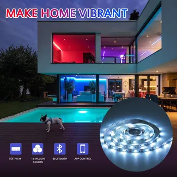 Lumini LED Benzi Flexibile Panglică Impermeabil LED RGB Lumina de 50 ft 5050 RGB Diodă Bluetooth de la Distanță de Control de Sincronizare Muzică Schimbare de Culoare