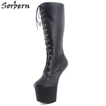 Sorbern 8 Inch Tocuri Inalte Cizme De Primăvară Vânzare Femeile Copita Cizme Fără Toc Heelless Platforma Sexy De La Jumătatea Vițel Cizme Înalte Plus Dimensiune 36-46