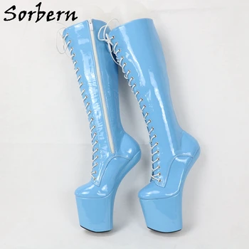 Sorbern 8 Inch Tocuri Inalte Cizme De Primăvară Vânzare Femeile Copita Cizme Fără Toc Heelless Platforma Sexy De La Jumătatea Vițel Cizme Înalte Plus Dimensiune 36-46